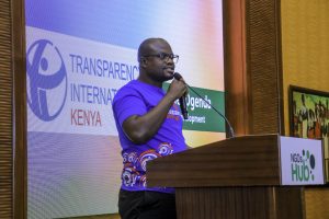 TI-Kenya Business Development Coordinator Samuel Ogeda in the NGOs Roundtable Breakfast invites attendees to the annual Integrity Walk. Credit | NGOs Hub